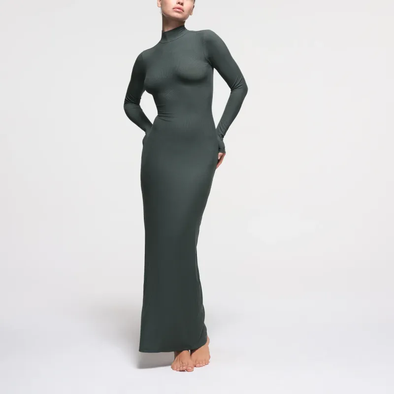 SKIMS SOFT LOUNGE TURTLENECK LONG DRESS Long-Sleeved Dresses Women's DEEP SEA/Deep Sea Color-1