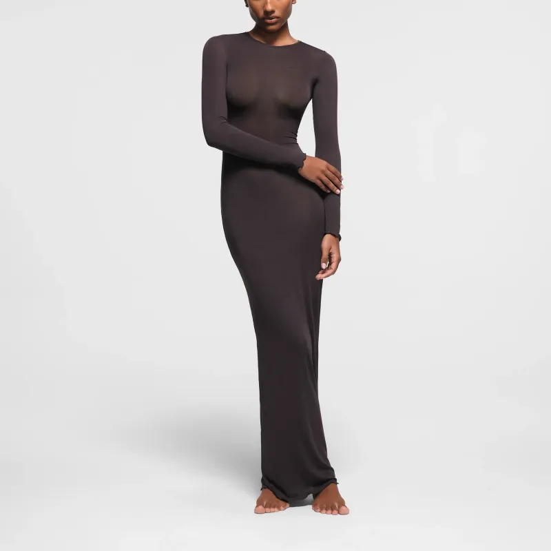 SKIMS SHEER MODAL LONG SLEEVE LONG DRESS Long-Sleeved Dresses Women's Phoenix/Pheonix Color-1