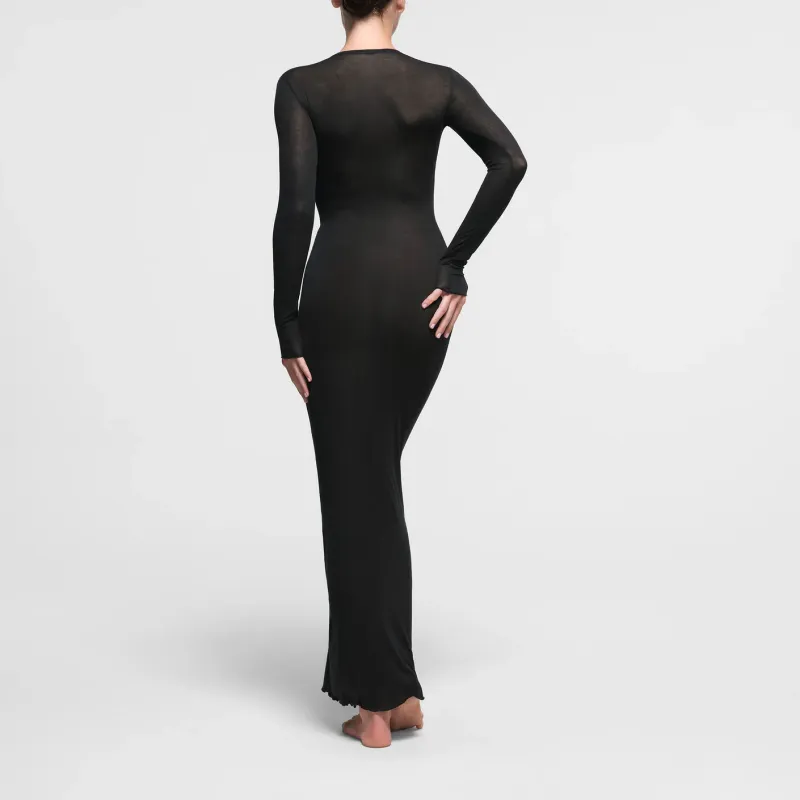SKIMS SHEER MODAL LONG SLEEVE LONG DRESS Long-Sleeved Dresses Women's ONYX/Onyx-2