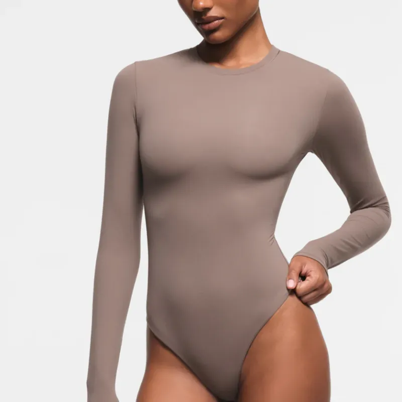 SKIMS FITS EVERYBODY LONG SLEEVE CREW NECK BODYSUIT Bodysuits Women's Amethyst/Purple Crystal-1