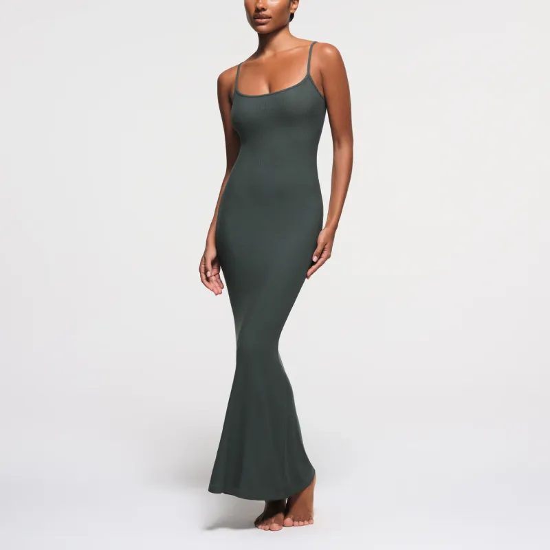 SKIMS SOFT LOUNGE PETITE LONG SLIP DRESS Slip Dresses Women's DEEP SEA/Deep Sea Color-1