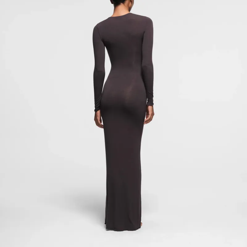 SKIMS SHEER MODAL LONG SLEEVE LONG DRESS Long-Sleeved Dresses Women's Phoenix/Pheonix Color-2