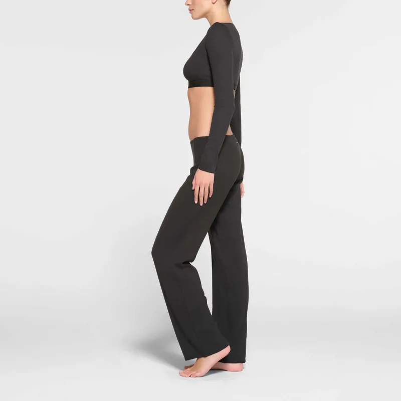 SKIMS COTTON RIB PICOT STRAIGHT LEG PANT Casual Pants Women's SOOT/Smoke Gray-3