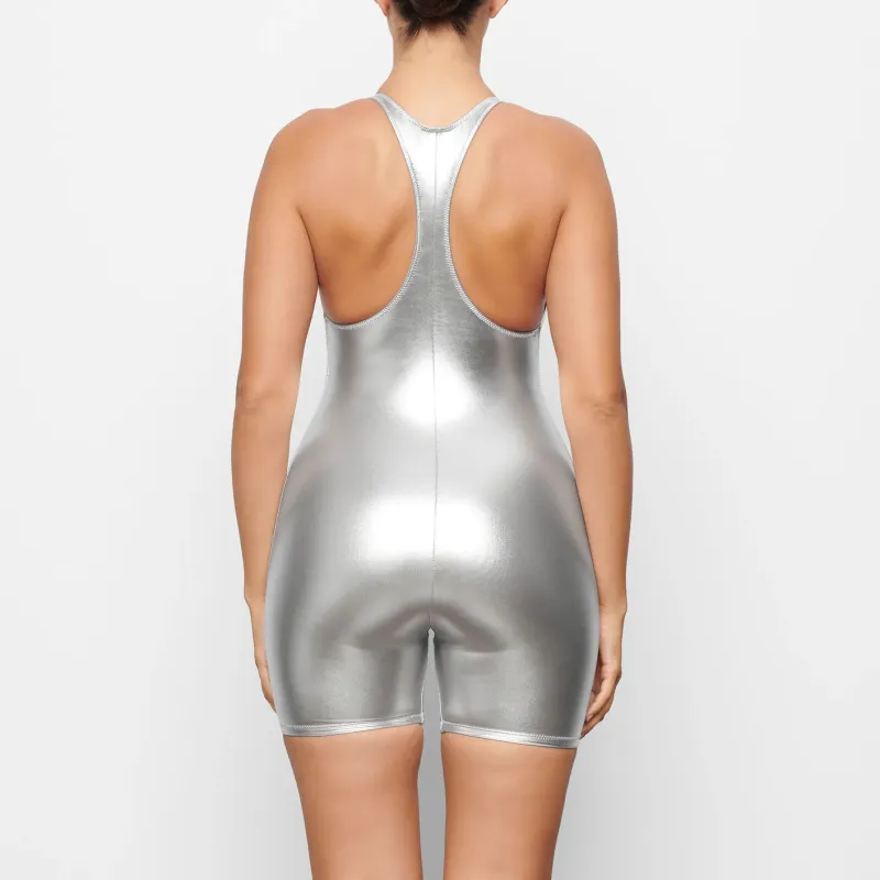 SKIMS METALLIC SWIM CYCLE SUIT One-piece Swimsuit Women's Nickel/Brass-2