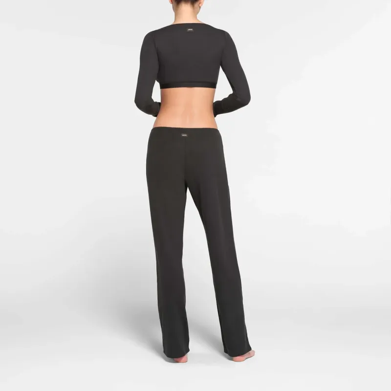 SKIMS COTTON RIB PICOT STRAIGHT LEG PANT Casual Pants Women's SOOT/Smoke Gray-2
