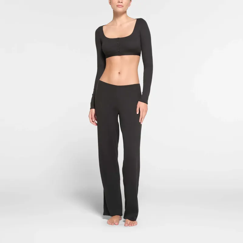 SKIMS COTTON RIB PICOT STRAIGHT LEG PANT Casual Pants Women's SOOT/Smoke Gray-1