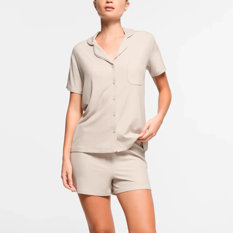 SKIMS SOFT LOUNGE SHORT SLEEP SET Pajama Set Women's STONE/Stone Color-1