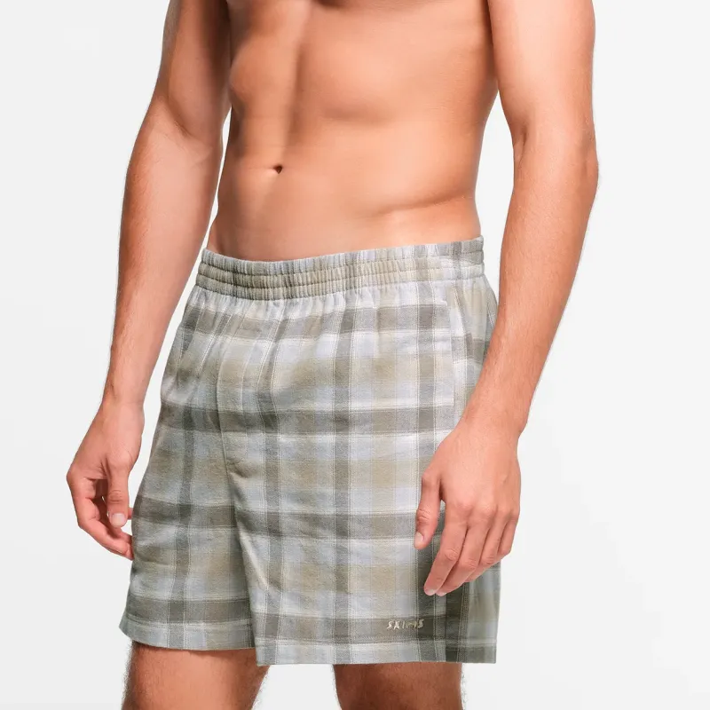 SKIMS FLANNEL SLEEP MENS SHORT Pajama Pants Men's Taupe Plaid-3