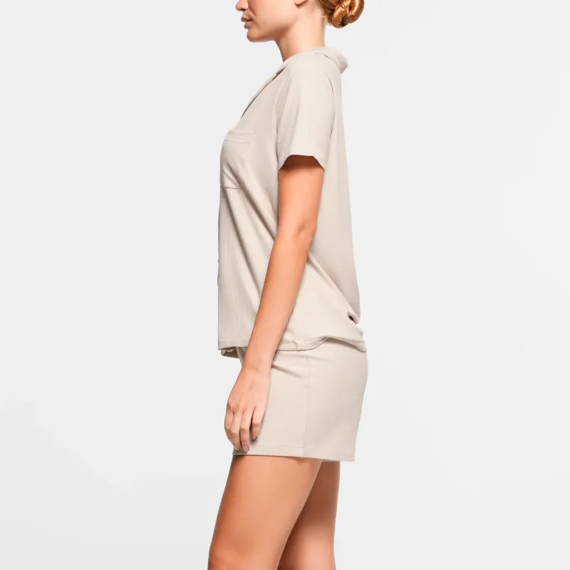 SKIMS SOFT LOUNGE SHORT SLEEP SET Pajama Set Women's STONE/Stone Color-3