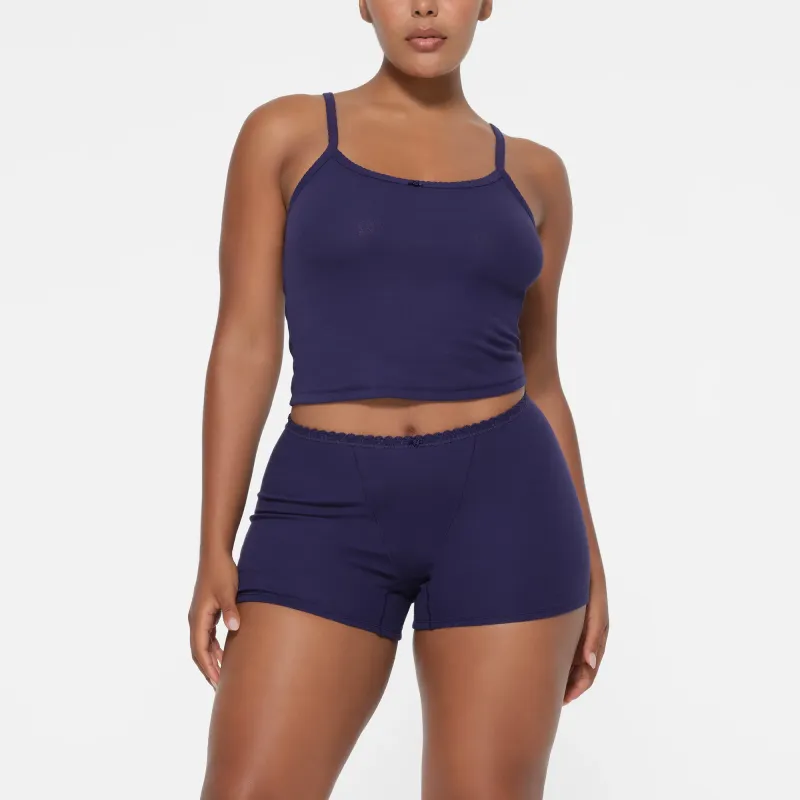 SKIMS LOGO POINTELLE CAMI AND BOXER SET Pajama Set Women's Concord/Harmony Purple-1