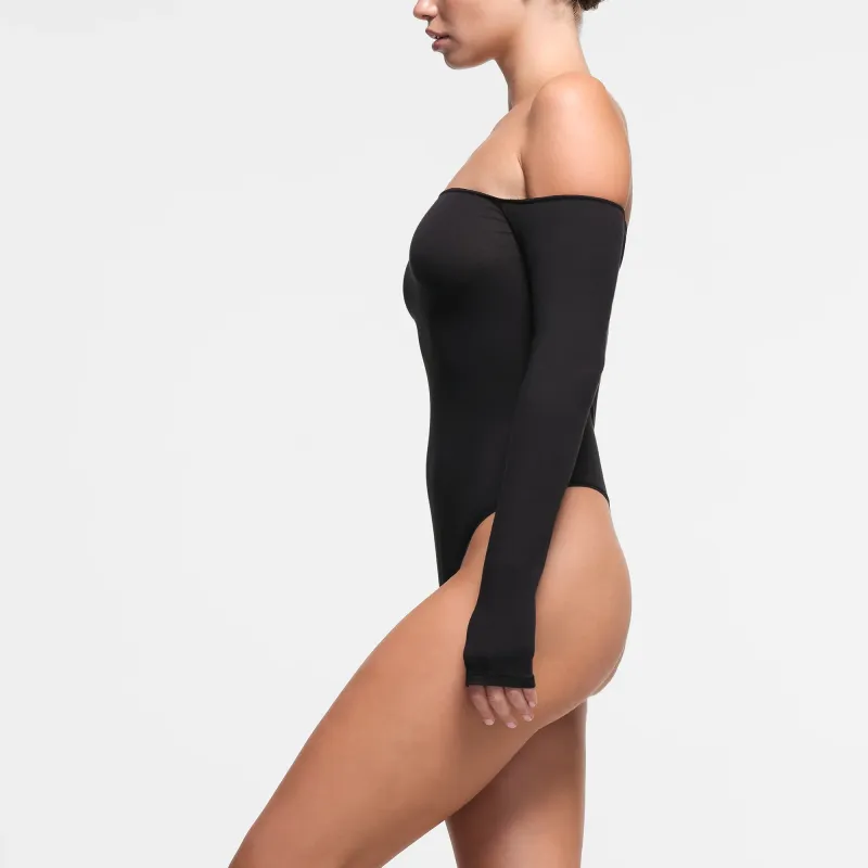 SKIMS COTTON JERSEY OFF THE SHOULDER BODYSUIT Bodysuits Women's SOOT/Smoke Gray-3