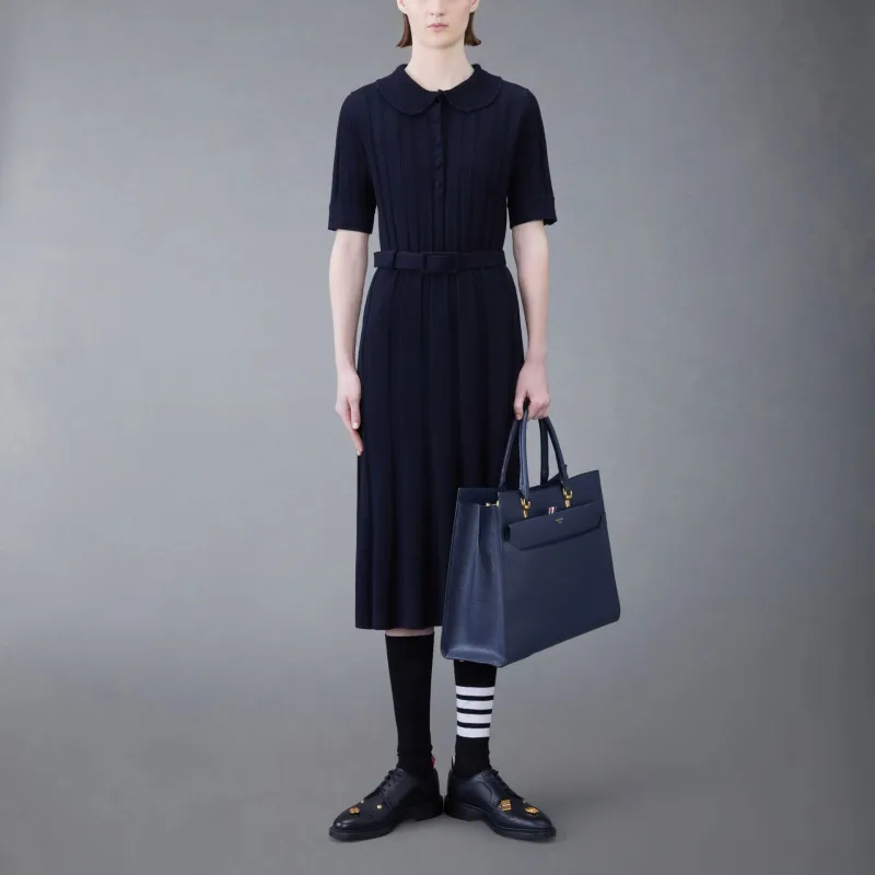 THOM BROWNE· Wide Rib Boiled Merino Polo Dress Short Sleeved Dress Women's Black-3