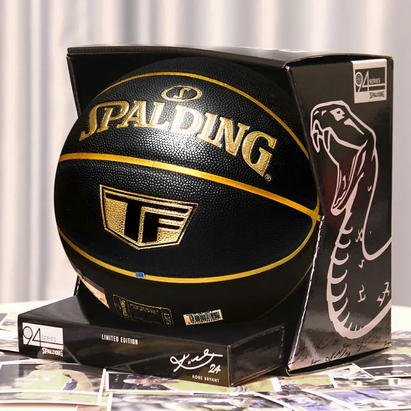 SPALDING PU Basketball Black Gold Size 7 Ball Training-2