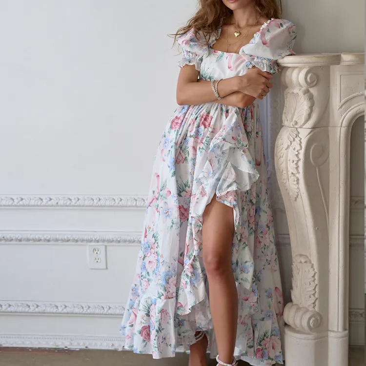 Selkie Short Sleeved Dresses Women's Floral Vine Rose-2
