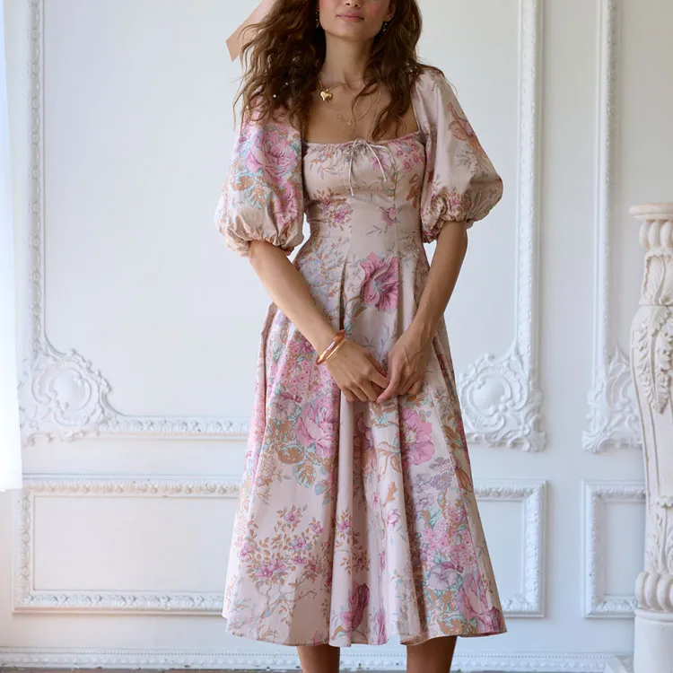 Selkie Short Sleeved Dresses Women's Brown With Yorkshire Print-1