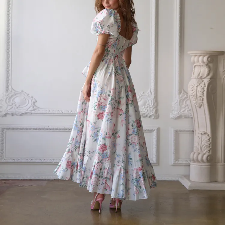 Selkie Short Sleeved Dresses Women's Floral Vine Rose-3