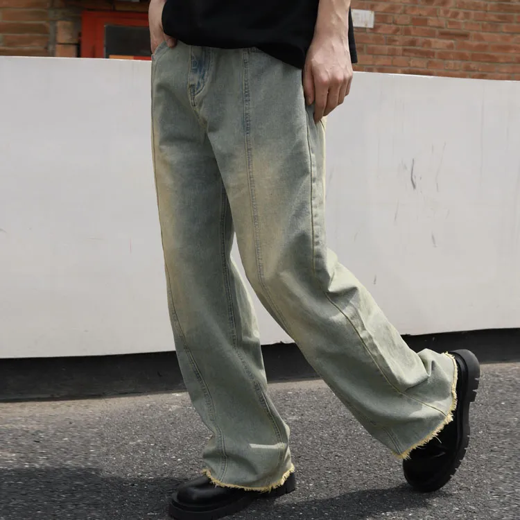 Nomt Jeans Unisex Yellow Mud Leg Opening With Frayed Edge-1