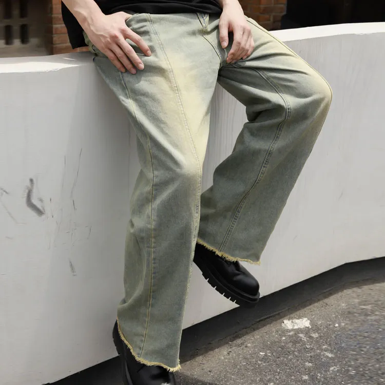 Nomt Jeans Unisex Yellow Mud Leg Opening With Frayed Edge-2
