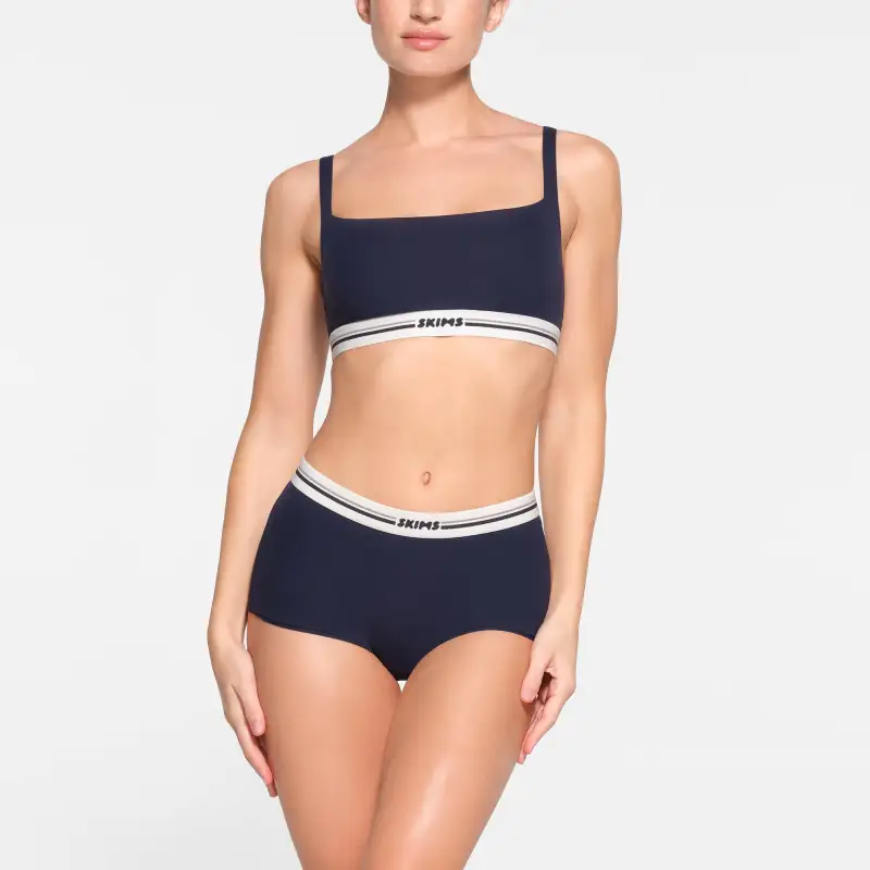 SKIMS FITS EVERYBODY Series LOGO STRAIGHT NECK BRALETTE Bra Women's NAVY/Marine Blue-1