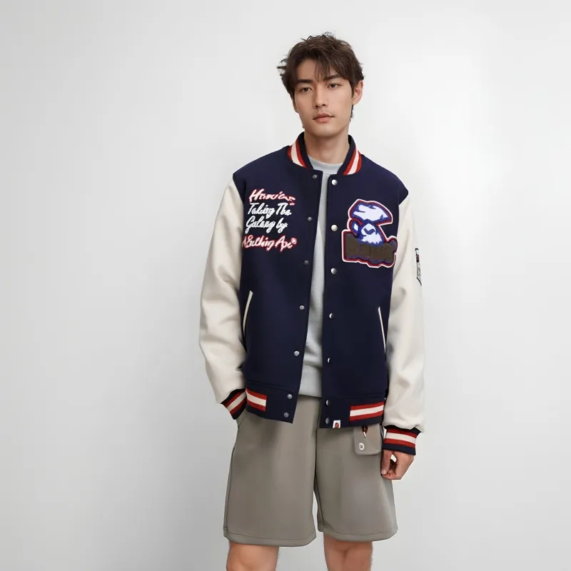 A BATHING APE Logo Patch Varsity Jacket-4