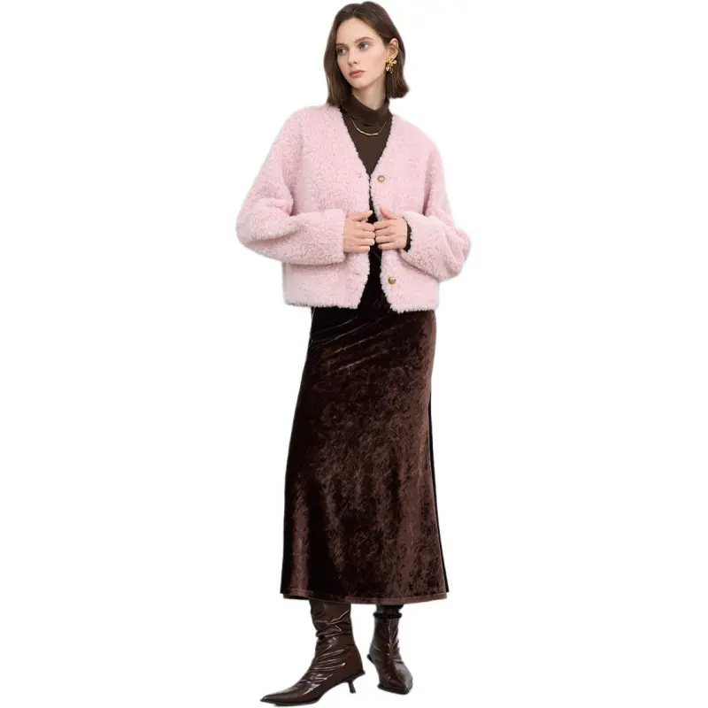 3COLOUR Velvet feel Coat Women's Light Pink-3