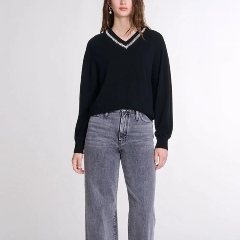 Maje Rhinestone embellished Sweater-1
