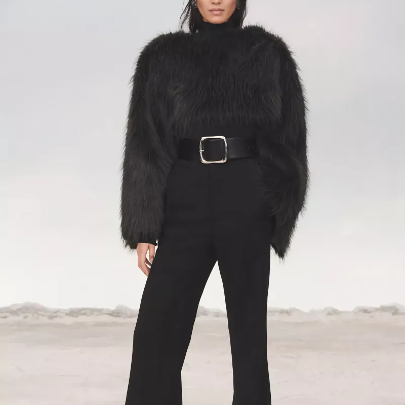 ZARA Velvet-feel Coat Women's Black Green-2