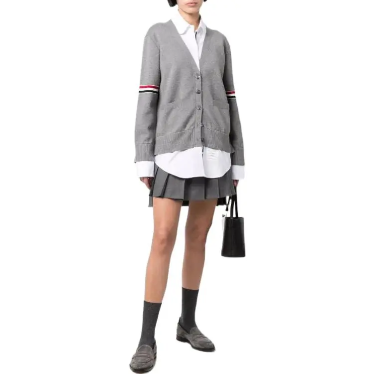 THOM BROWNE RWB armbands V neck Cardigan-2