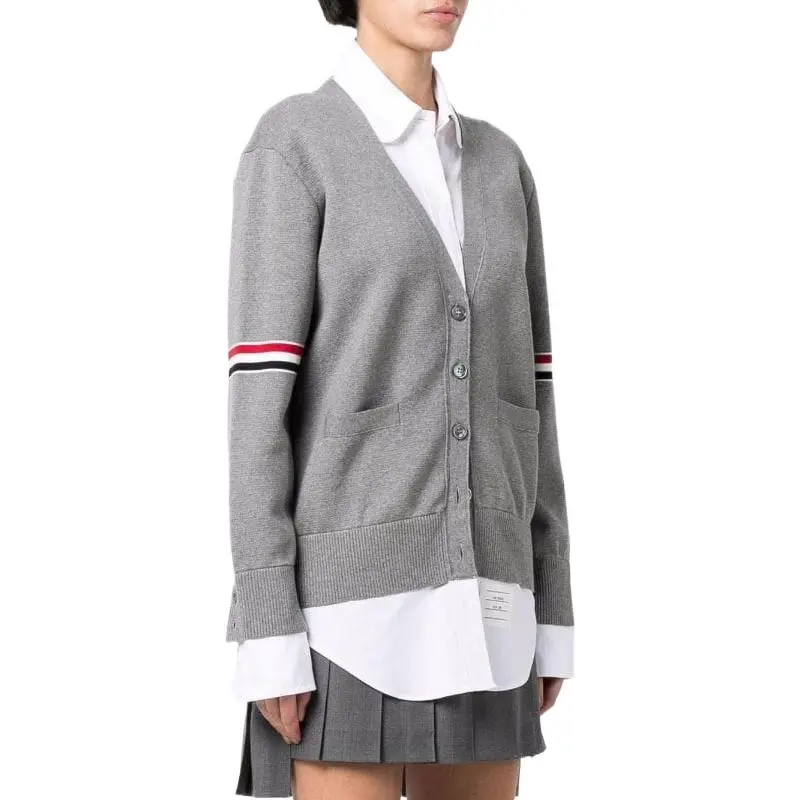 THOM BROWNE RWB armbands V neck Cardigan-4