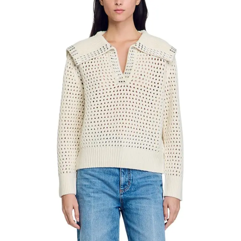 Sandro Rhinestone embellished Open knit Jumper-1