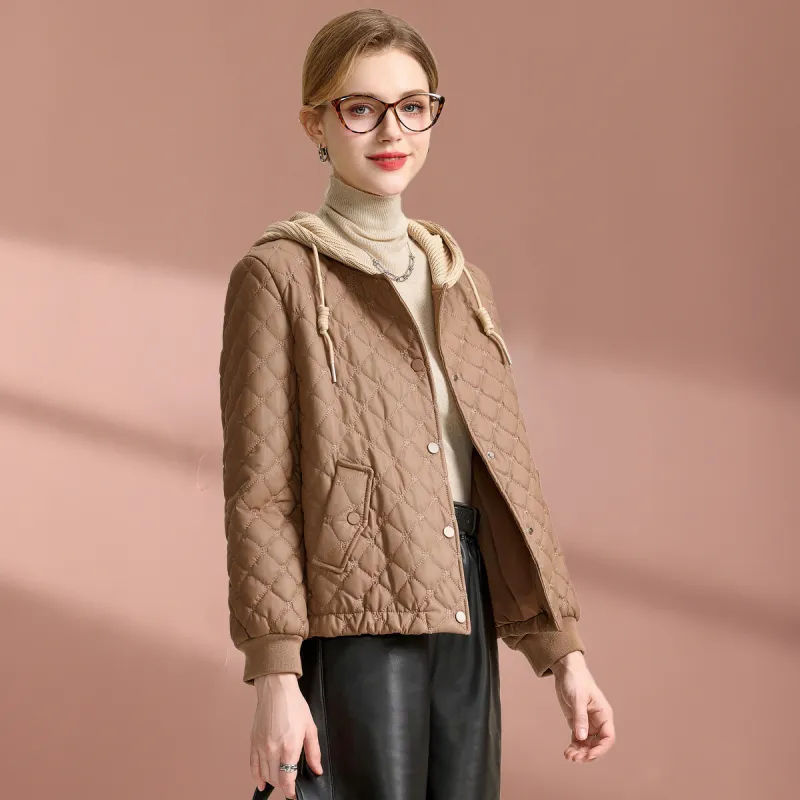FENHONGMALI Puffer Jacket Women's Khaki-4