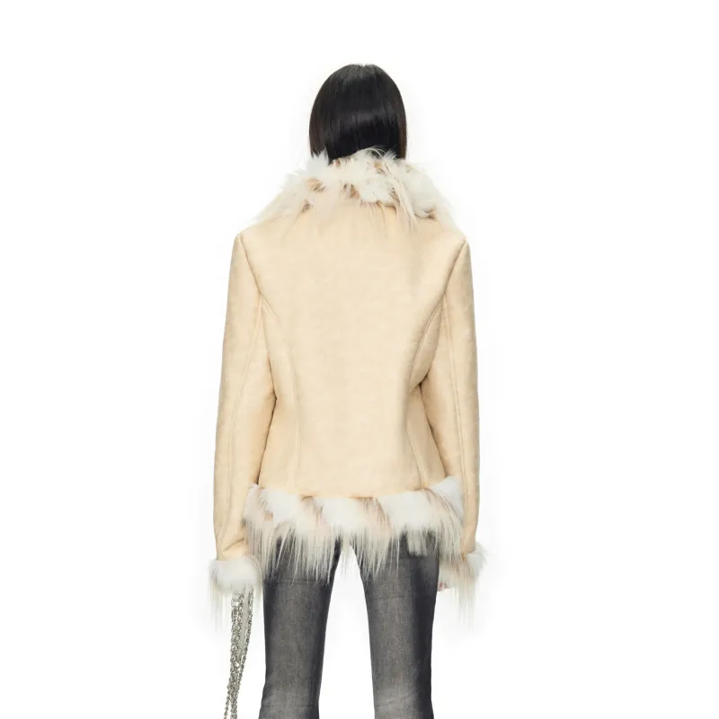 NAWS Velvet feel Coat Women's Khaki Beige-2