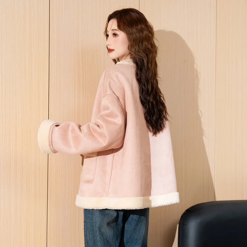 Tonlion Velvet feel Coat Women's Light Pink-4
