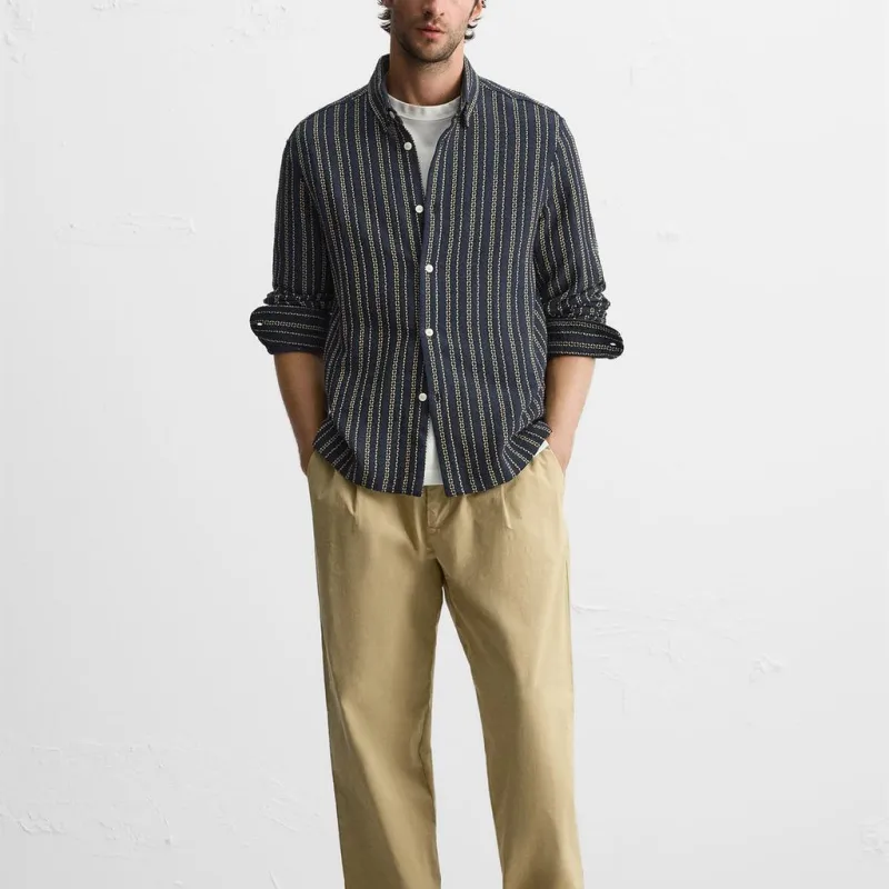 ZARA Shirts Men Sea Blue/Nude-4