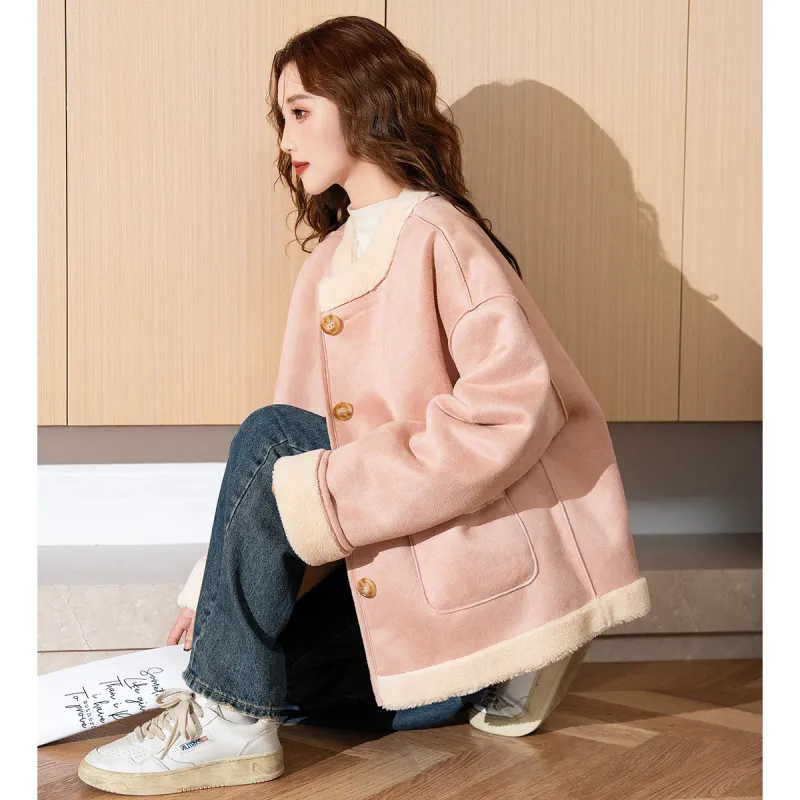 Tonlion Velvet feel Coat Women's Light Pink-5