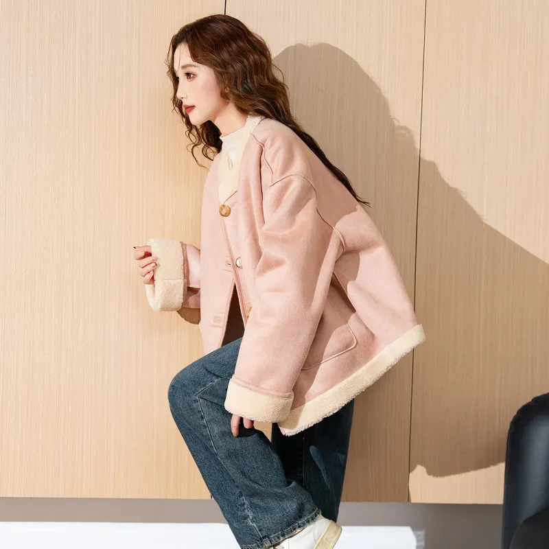 Tonlion Velvet feel Coat Women's Light Pink-3