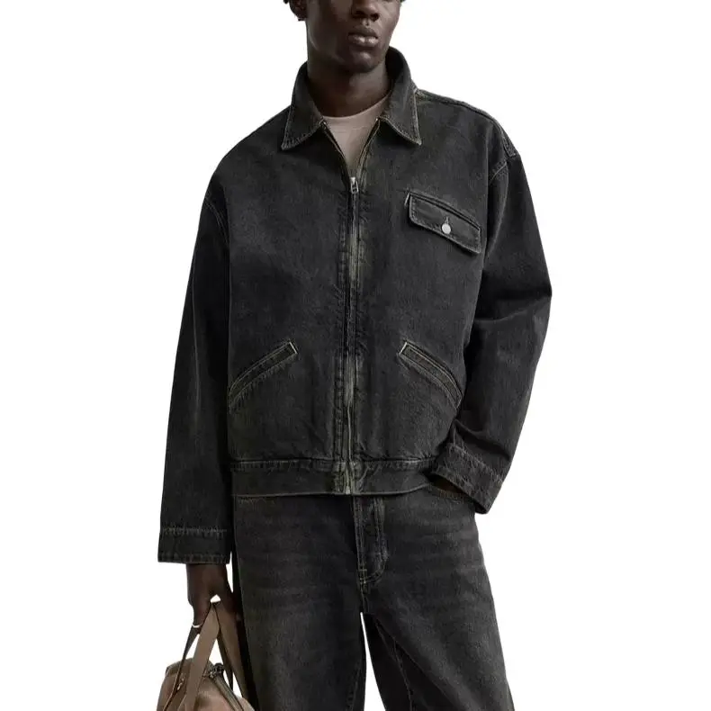 ZARA Denim Jackets Men Black-3