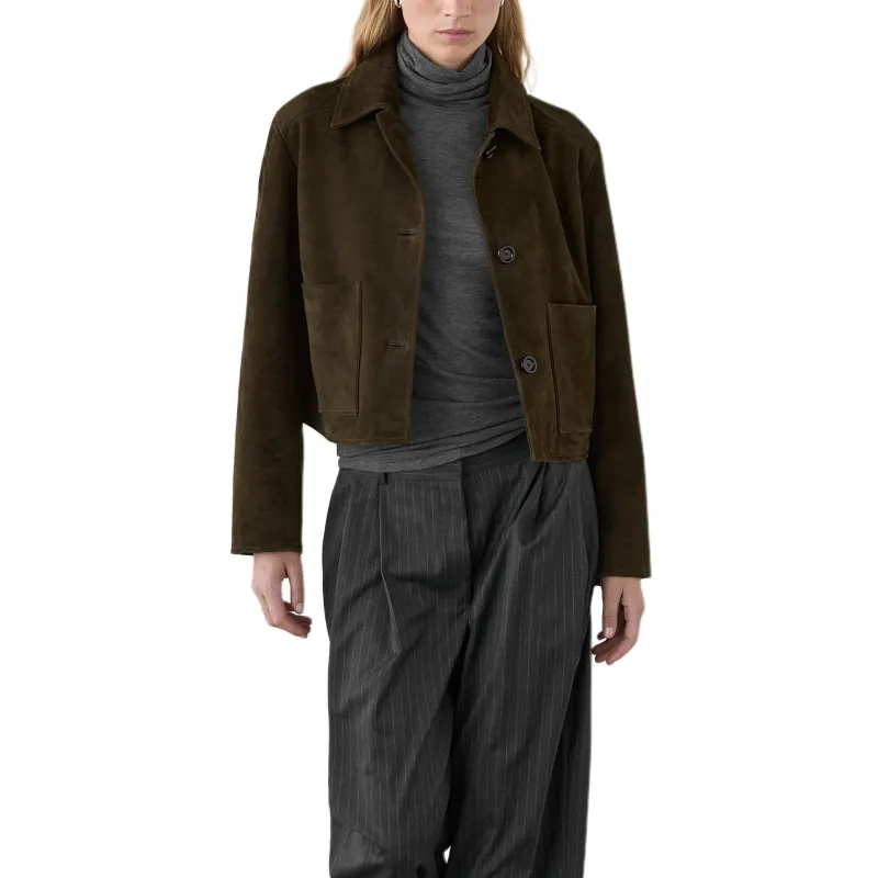 Massimo Dutti Leather Jacket Women's Green-4