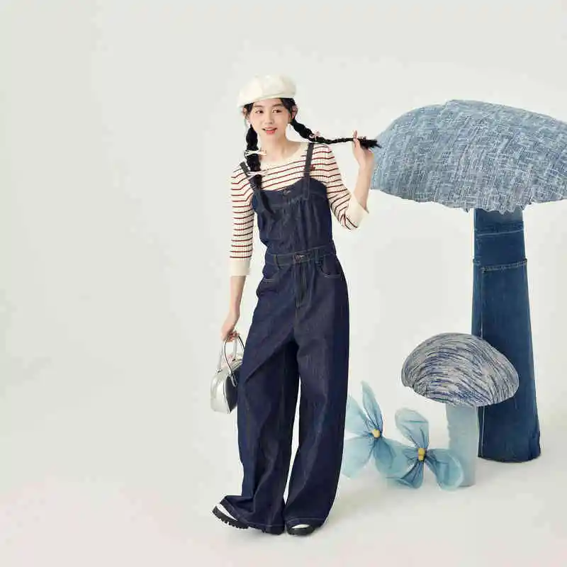 ZIHAN Overalls Women's Dark Denim Blue-2
