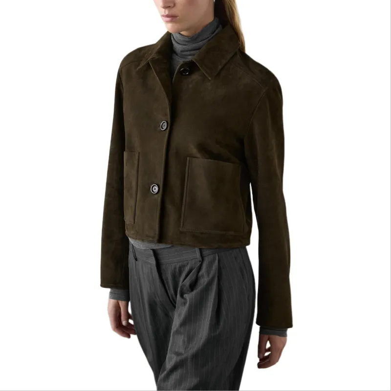 Massimo Dutti Leather Jacket Women's Green-3