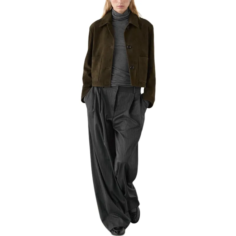 Massimo Dutti Leather Jacket Women's Green-2