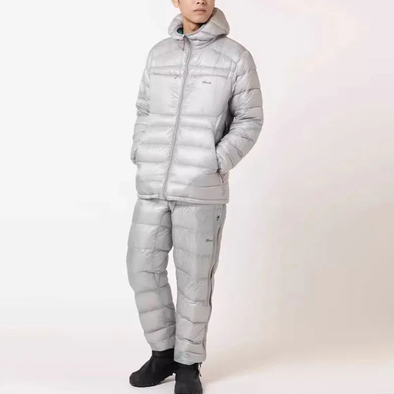 NANGA DOWN ZIP HOODIE Down Jacket Men's Light Gray/Lake Blue-1