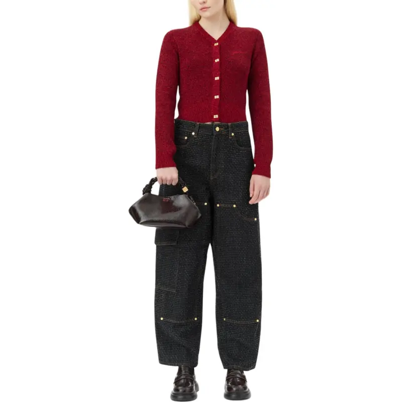 GANNI Logo Embroidered Knit Cardigan-3