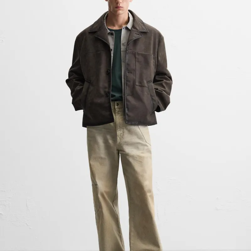 ZARA Leather Jacket Men's Brown-3