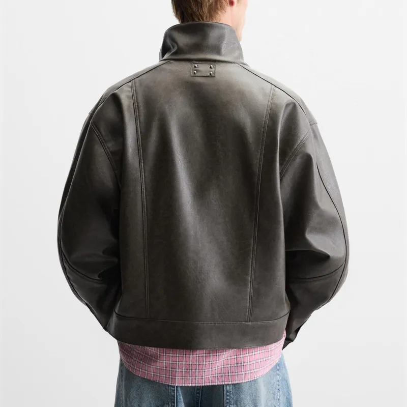 ZARA Leather Jacket Men's Green-3