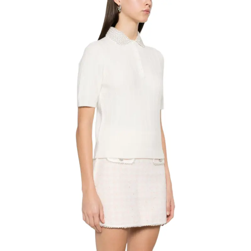 Maje Embellished-collar Knitted Polo Shirt-3