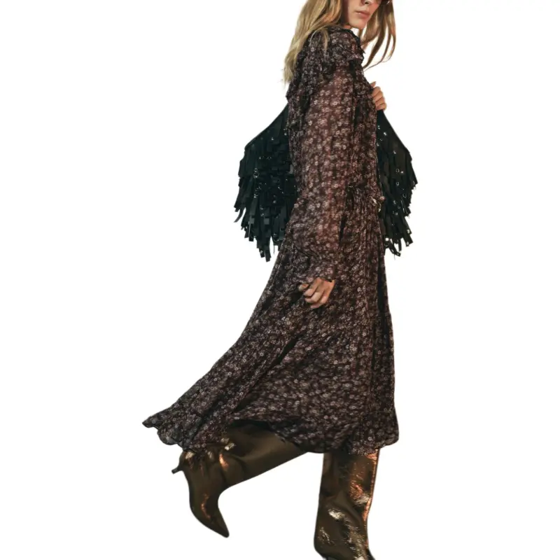 ZARA ZW Series Long-Sleeved Dresses Women's Red Purple-2