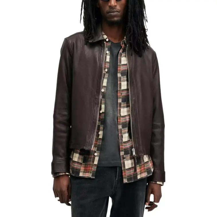 ALLSAINTS Leather Jacket Men's Brown-3