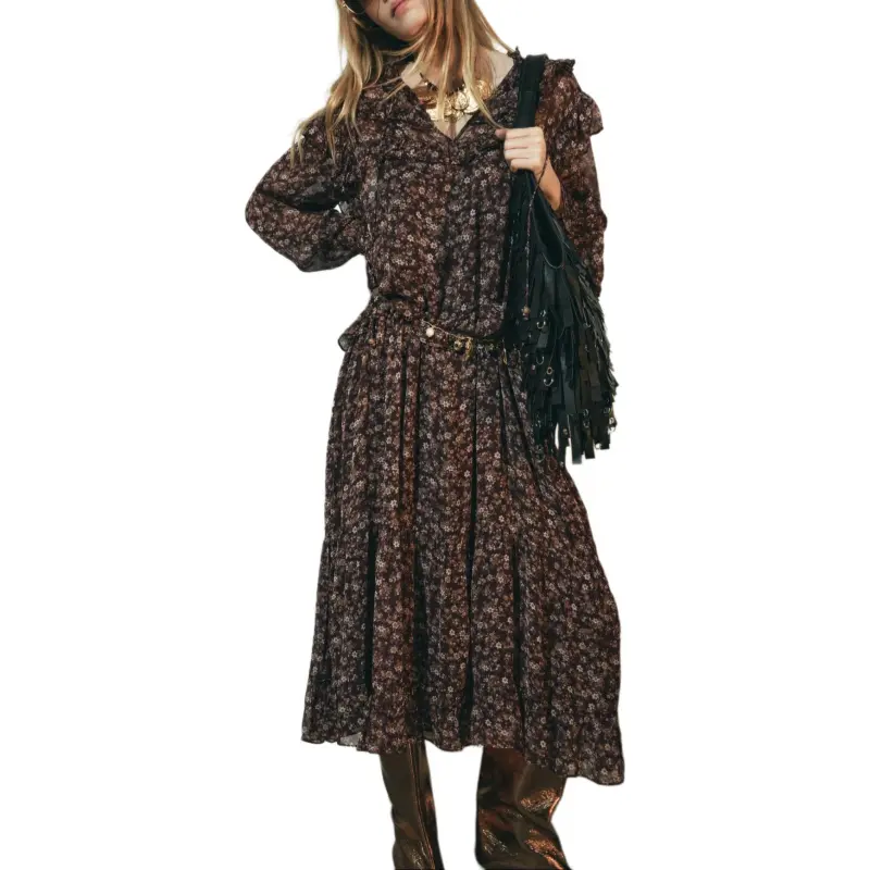 ZARA ZW Series Long-Sleeved Dresses Women's Red Purple-4