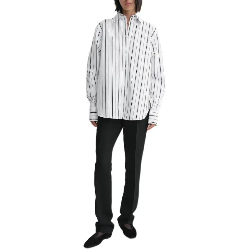 TOTEME Striped Collared Long Sleeve Shirt-3